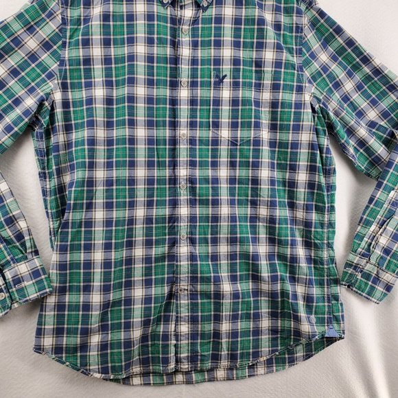 American Eagle Outfitters Shirt Mens Blue Plaid 100% Cotton Size Extra Large - Picture 3 of 12